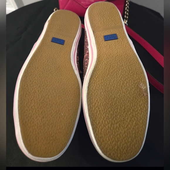 WOMENS KATE SPADE KEDS, ROSE GOLD GLITTER SNEAKERS SHOES, PINK SATIN LACES Sz7 - Picture 8 of 8